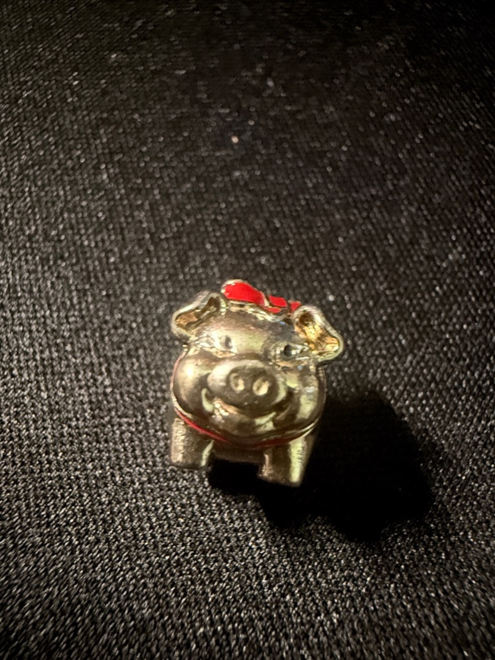 Pandora Gold/SS Piggy Bank RETIRED  Charm with Red Accent